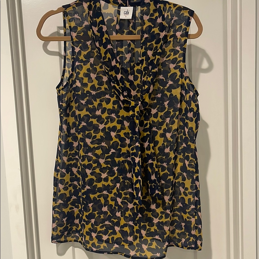 CAbi Women's Sheer Sleeveless Blouse with tie in front